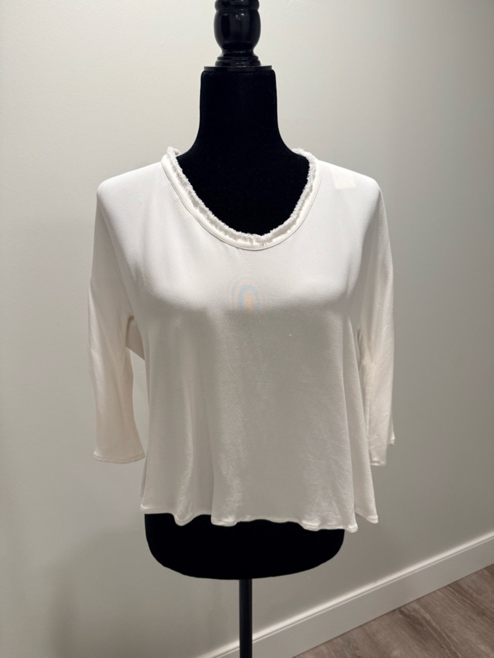 Massimo Dutti Off-white Frayed Scoop Neck Blouse